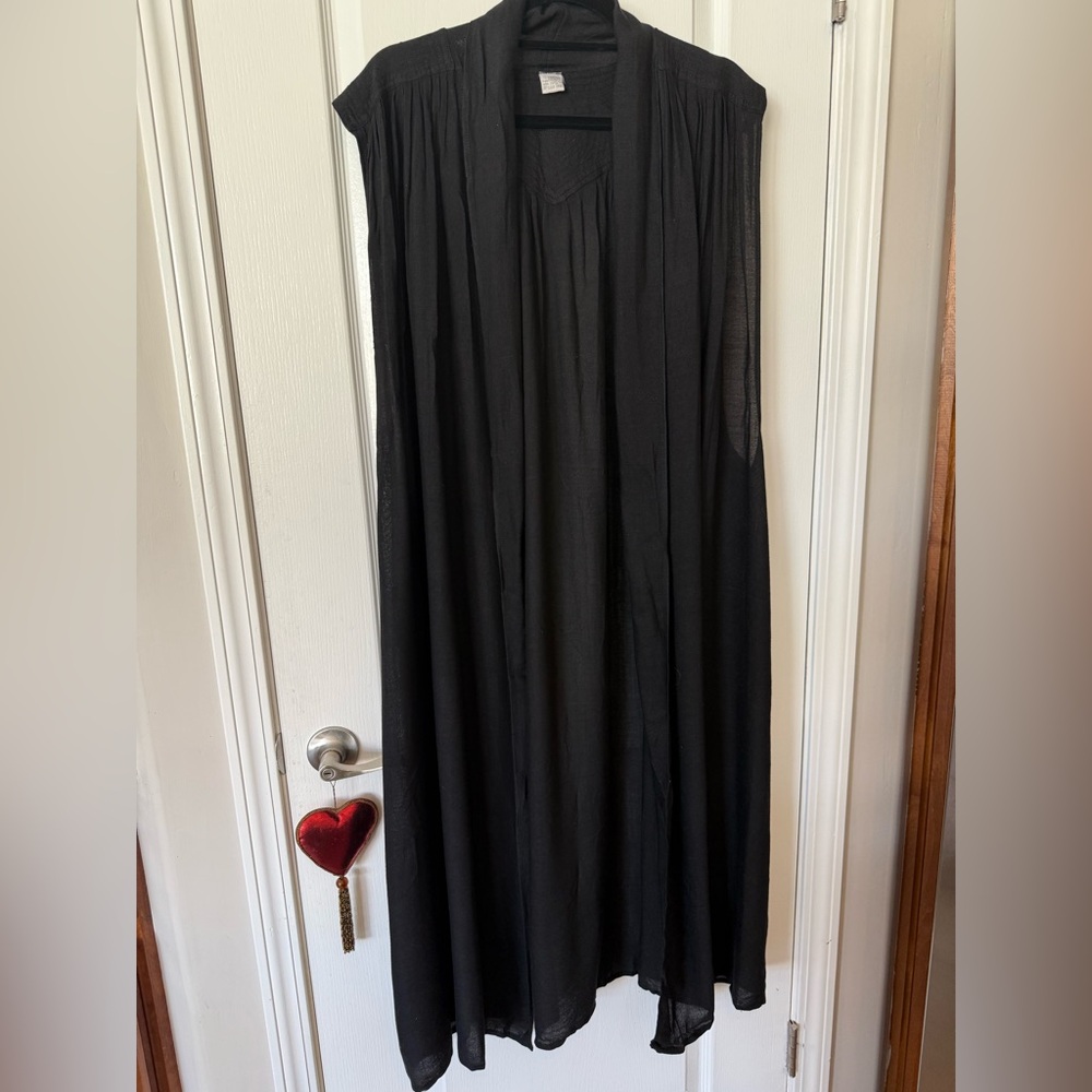 Vintage Black Sleeveless Duster Vest Boho Open Front 1X 2X 3X Plus Size